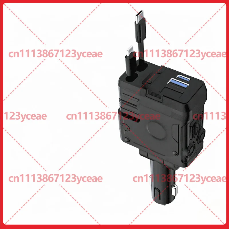 For Mecha Car Charger 120W Super Fast Charge Car Phone Charger Built-in Retractable Cable Digital Display Car Charger