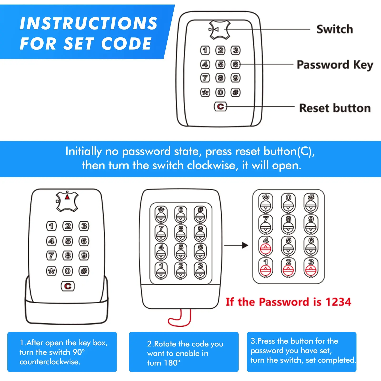 Key Lock Box Wall Mount 12-Digit Combination Lock Box Outdoor Spare Key Hider Waterproof Security Lockbox Large Key Storage Box