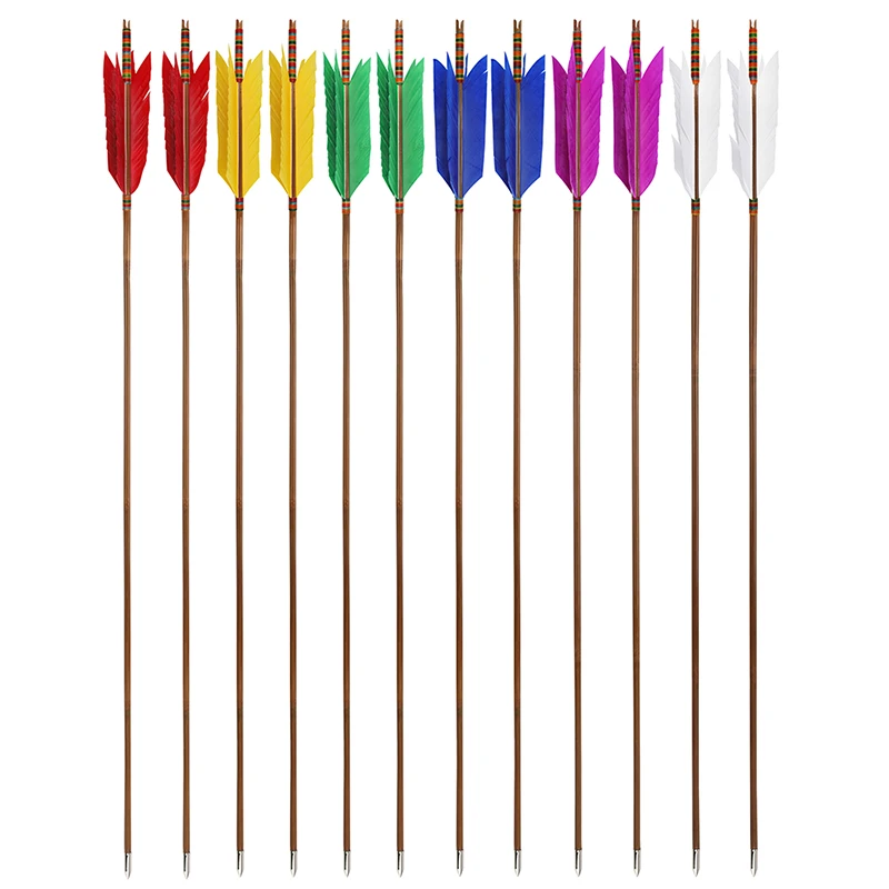 6/12pcs Bamboo Arrows OD 8mm 6 Color Archery Slotted Nock 4