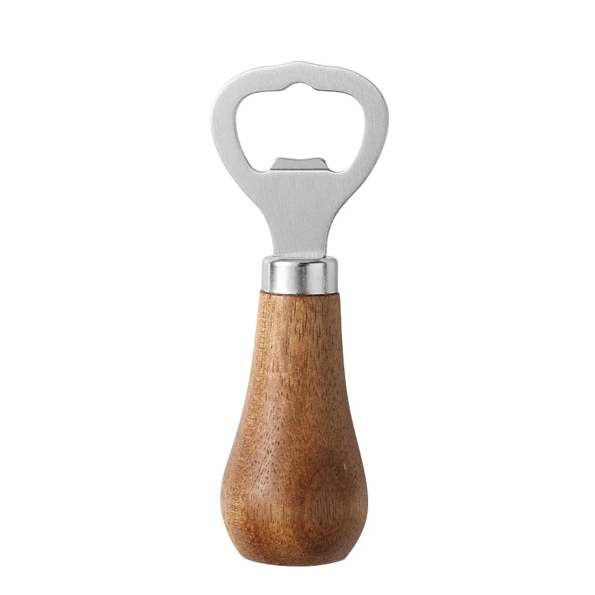 Stainless Steel Beer Bottle Opener with Wood Handle, Kitchen Tools, Anniversary Wedding Gift Silver