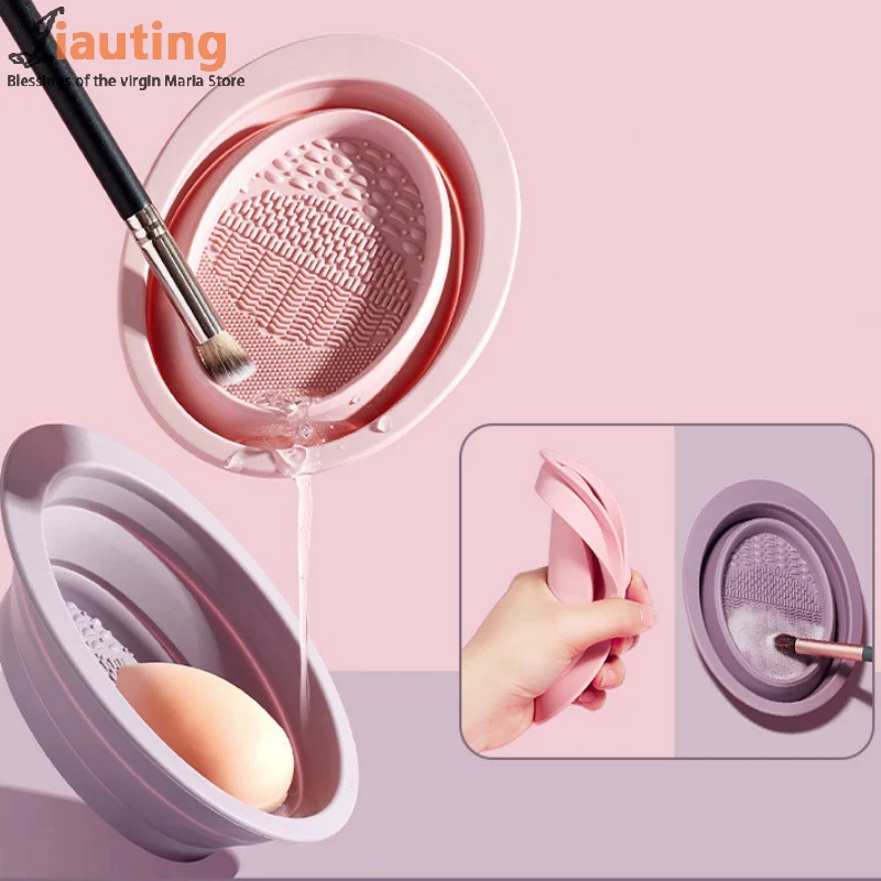 Makeup Brush Cleaning Tool Foldable Silicone Bowl Beauty Egg Cleaner Sponge Puff Washing Portable Scrub Mat Cat Ear Cosmetics