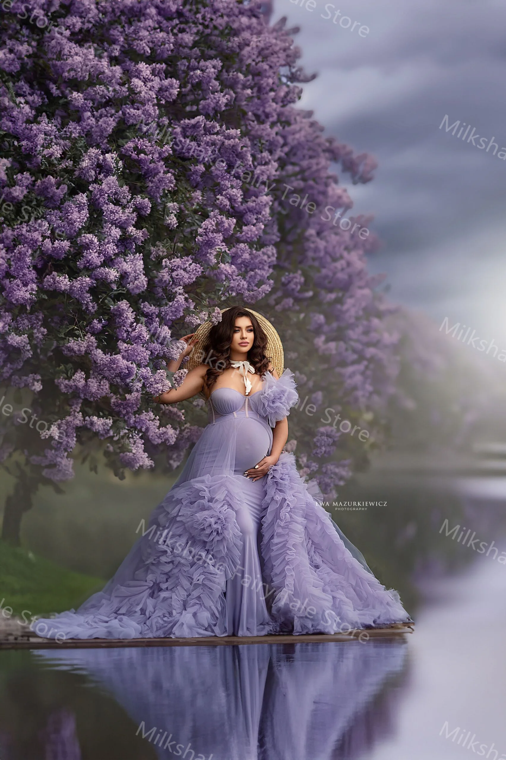 Romantic Lavender Maternity Robes for Pregnant Women Puffy Tiered Ruffles Photography Dresses Sexy Floor Length Babyshower Gowns