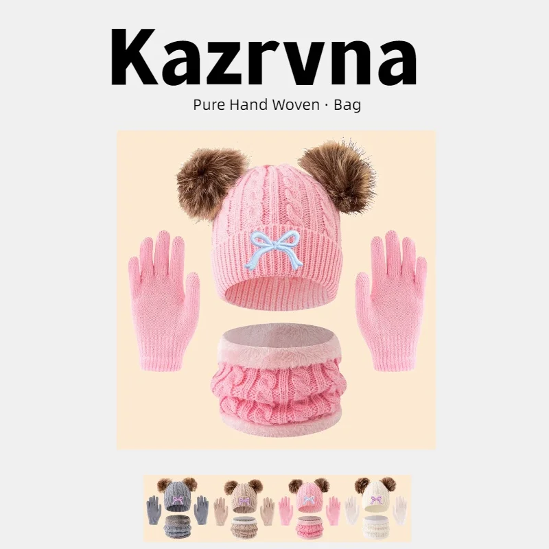 3pcs-children-winter-warm-knitted-beanie-scarf-gloves-set-bow-decor-thermal-fleece-lined-for-cold-weather-trip