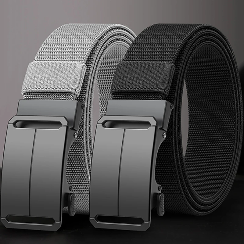 Metal Buckle Tactical Belt Men's Canvas Stretch Military Belt Casual Golf Outdoor Training Hunting Pants Automatic Waist Belt