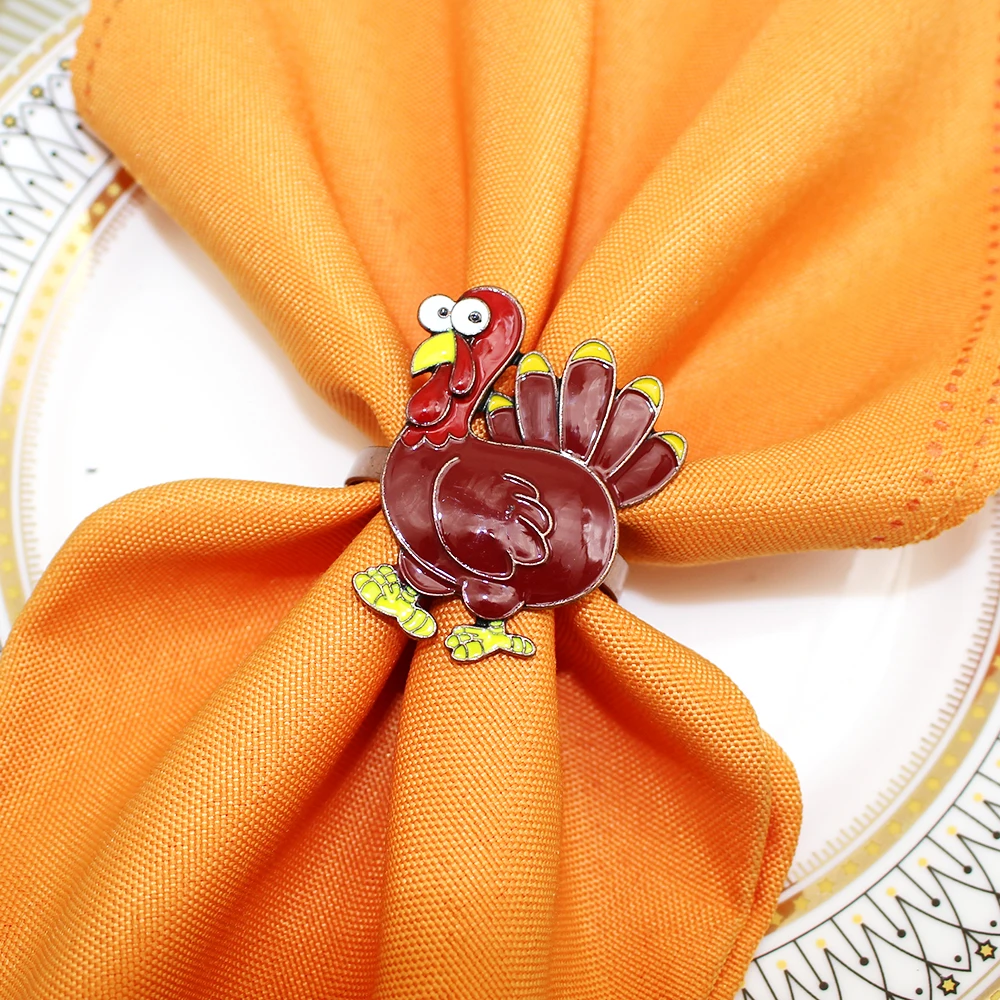 6Pcs Thanksgiving Napkin Rings Turkey Napkin Holders Metal Napkin Buckles for Thanksgiving Halloween Party Dinner Table Decor