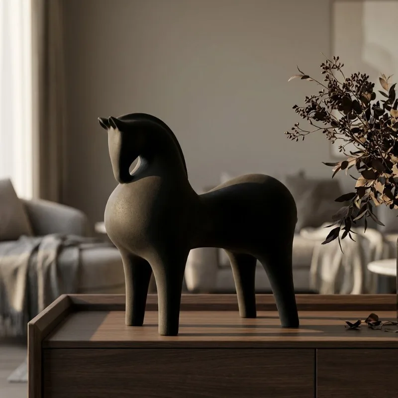 

Nordic Resin Horse Sculpture Craft Ornament Bookshelf Figurine Abstract Black War Horse TV Cabinet Decoration Animal Decoration