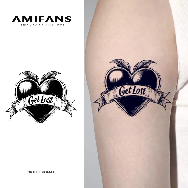 

3 Sheets Semi Permanent Tattoo Heart Quote Temporary Tattoo 2.8'' X 3.9'', Lasting 1-2 Weeks Tattoo, Long Lasting Juice Tattoo