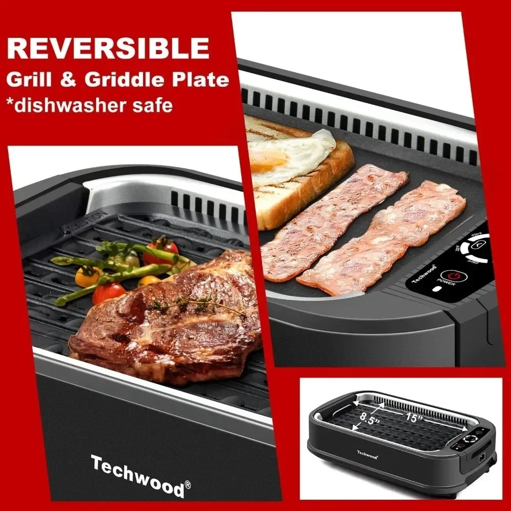 1500W Smokeless Electric Grill with 2 in1 Nonstick Grill and Griddle Plates Portable Korean BBQ Grill with 6-Level Control