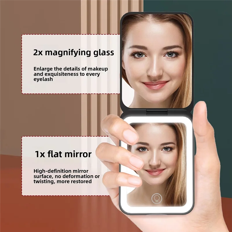 ABVT-ручное компактное мини-косметическое складное косметическое зеркало с подсветкой, маленькое карманное дорожное зеркало для макияжа, 2X увеличительное