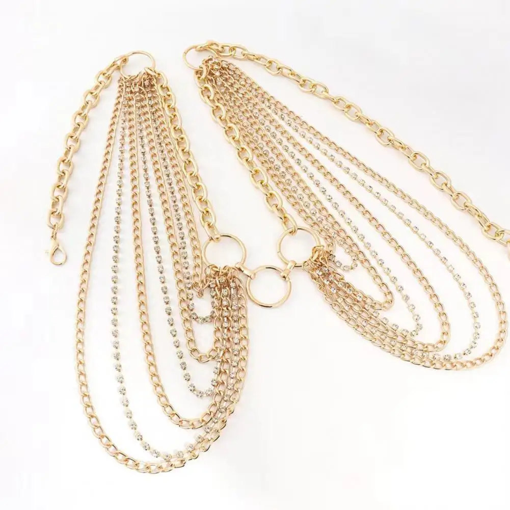 Women Belly Chain Women Alloy Waist Chain Multi-layer Tassel Belly Chain Adjustable Waist Harness Sexy Corset Thigh Harness