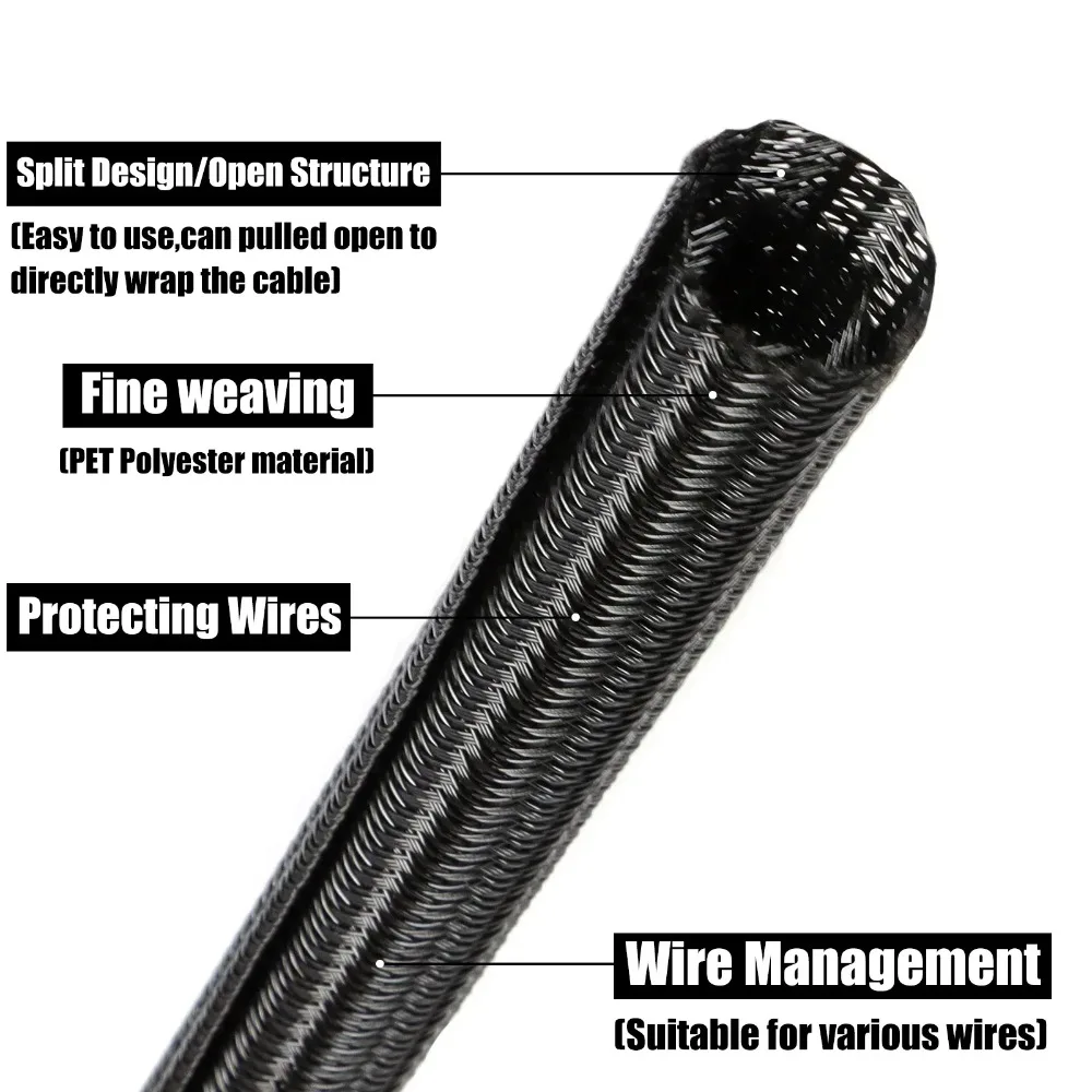 20mm PET Braided Expandable Cable Sleeve Insulated Wrap Pipe Split Wire Organizer Line Protector