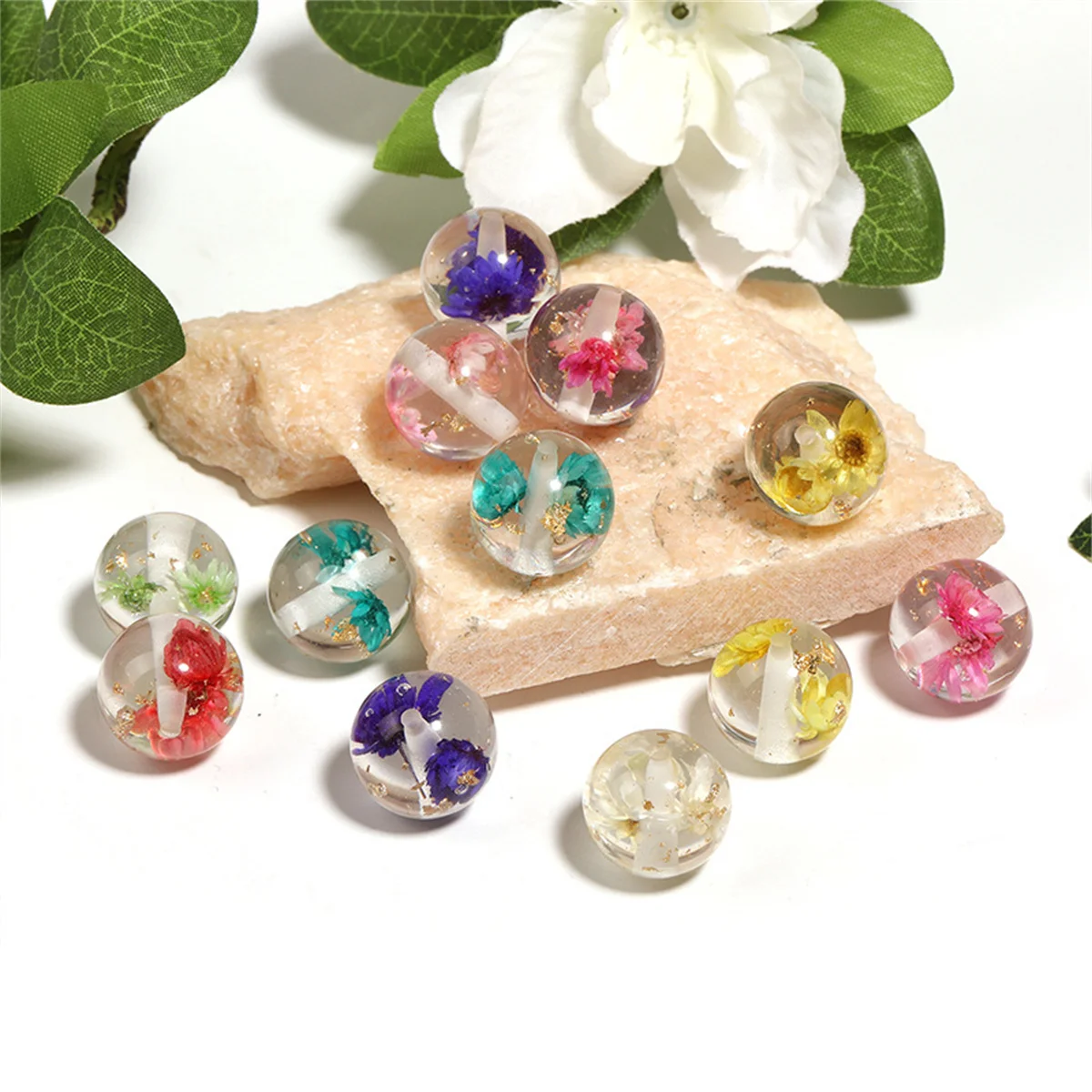 CH31 Natural dried flower resin round beads transparent beads DIY mobile phone chain keychain pen accessories beads material