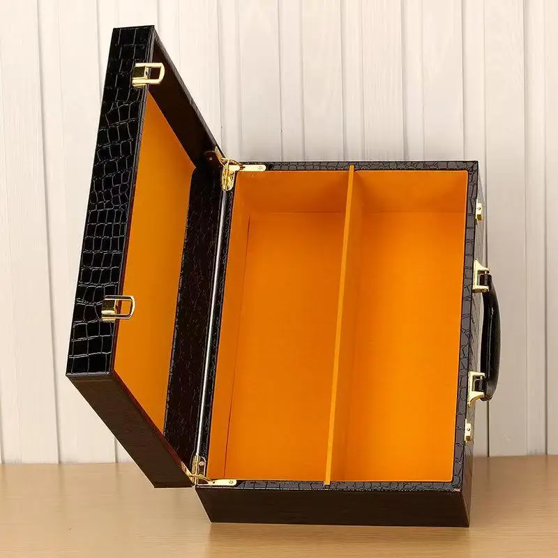 Caja de embalaje de regalo de cuero para zapatos de alta gama con patrón de cocodrilo, maletín de mano, cubierta abatible para archivos, caja de madera PU