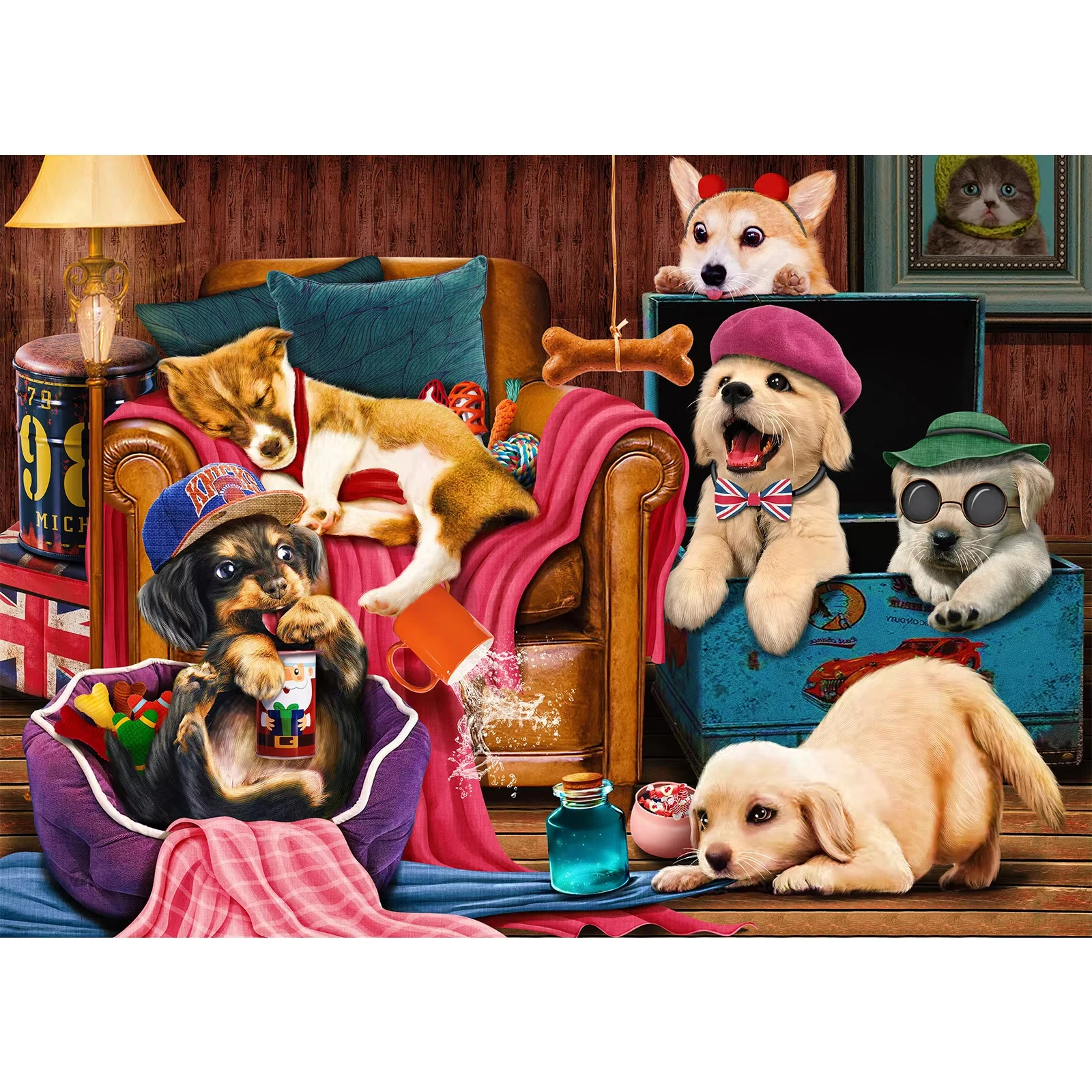 

A Bunch of Dogs in the Living Room Animals 500/1000/1200/2000 PCS Jigsaw Puzzles Family Activity Games for Gameroom Bedroom