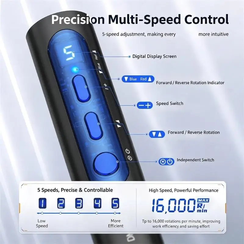 Battery-Powered Grinding Pen with 7 Attachments, Variable Speed and Bidirectional Control for Polishing, Cutting and M4YD