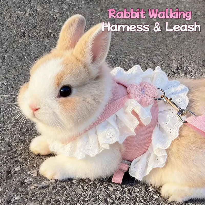 【IN Stock】 Adjustable Lace Flower Bunny Harness Leash Breathable Mesh Anti Escape Walking Vest For Rabbit Guinea Pig Small Animals