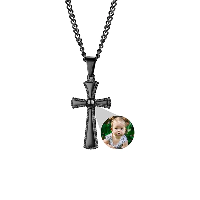 Projektions-Halskette mit Personalisiertem Foto & Text, Individuelles Foto-Kreuz-Anhänger, Erinnerungsschmuck für Frauen – Detail 11