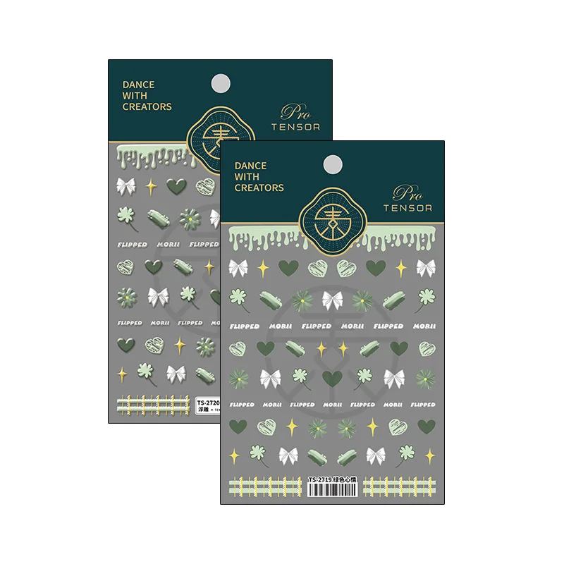 ネイルアート用のエンボス加工された5Dステッカー,装飾的なネイルアート,緑のムード,愛,弓,つや消し,透明,つや消し,高品質