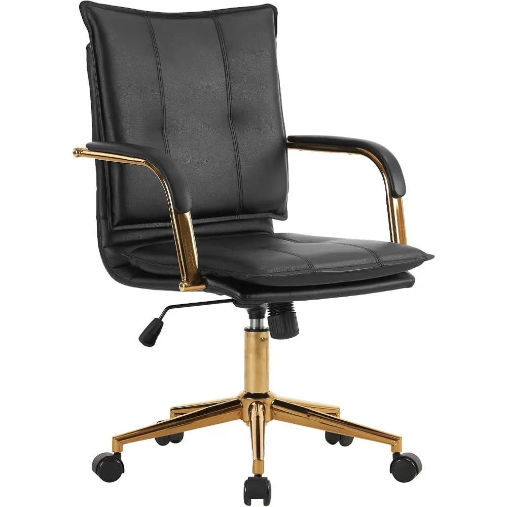 Mid-Back Ergonomic Leather Office Desk Chair, Modern Upholstered Computer Chair, Executive Office Chair with Arms, Swivel