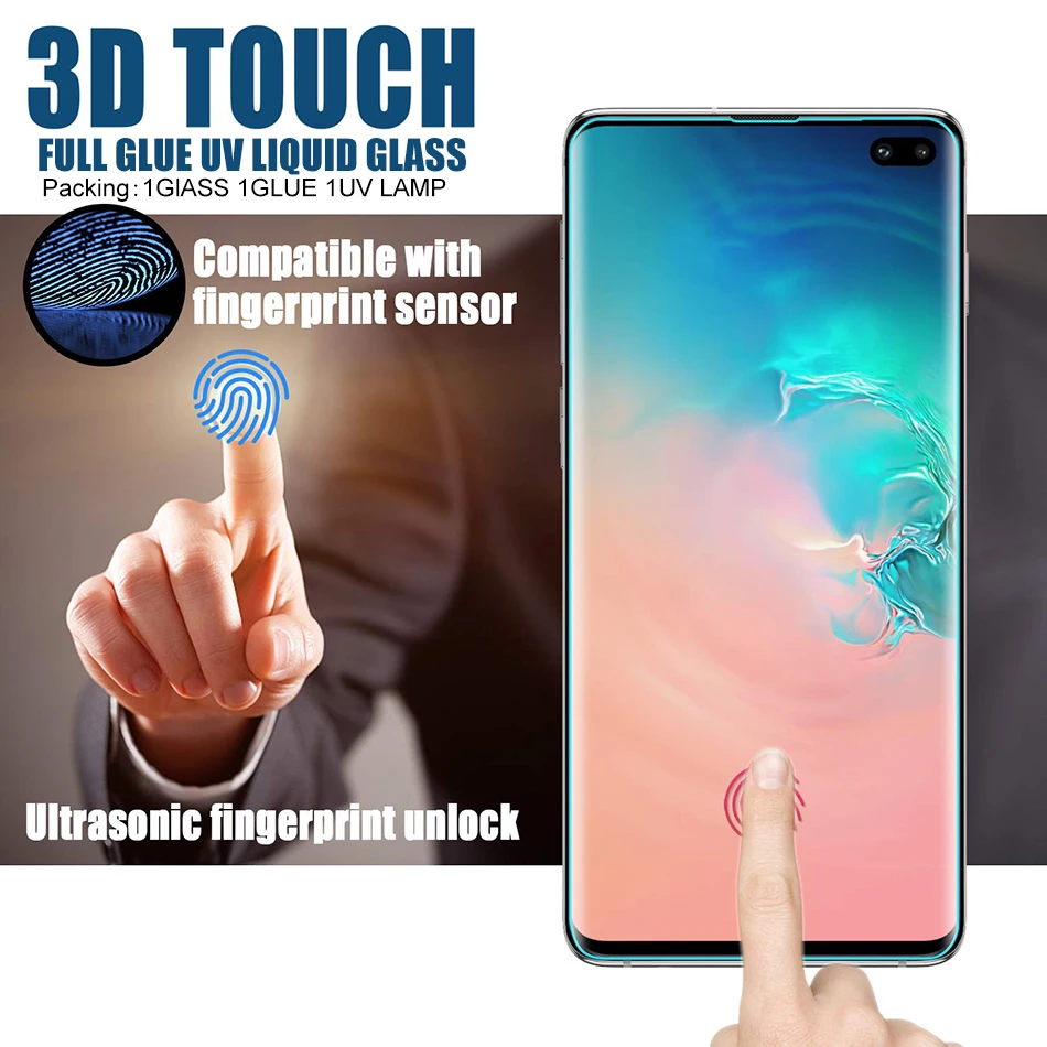 3PC UV Tempered Glass For Samsung Galaxy Note 8 9 10 20 S21 S22 S23 Ultra S20 S10 S8 S9 Plus Screen Protector 9H Full Glue Film