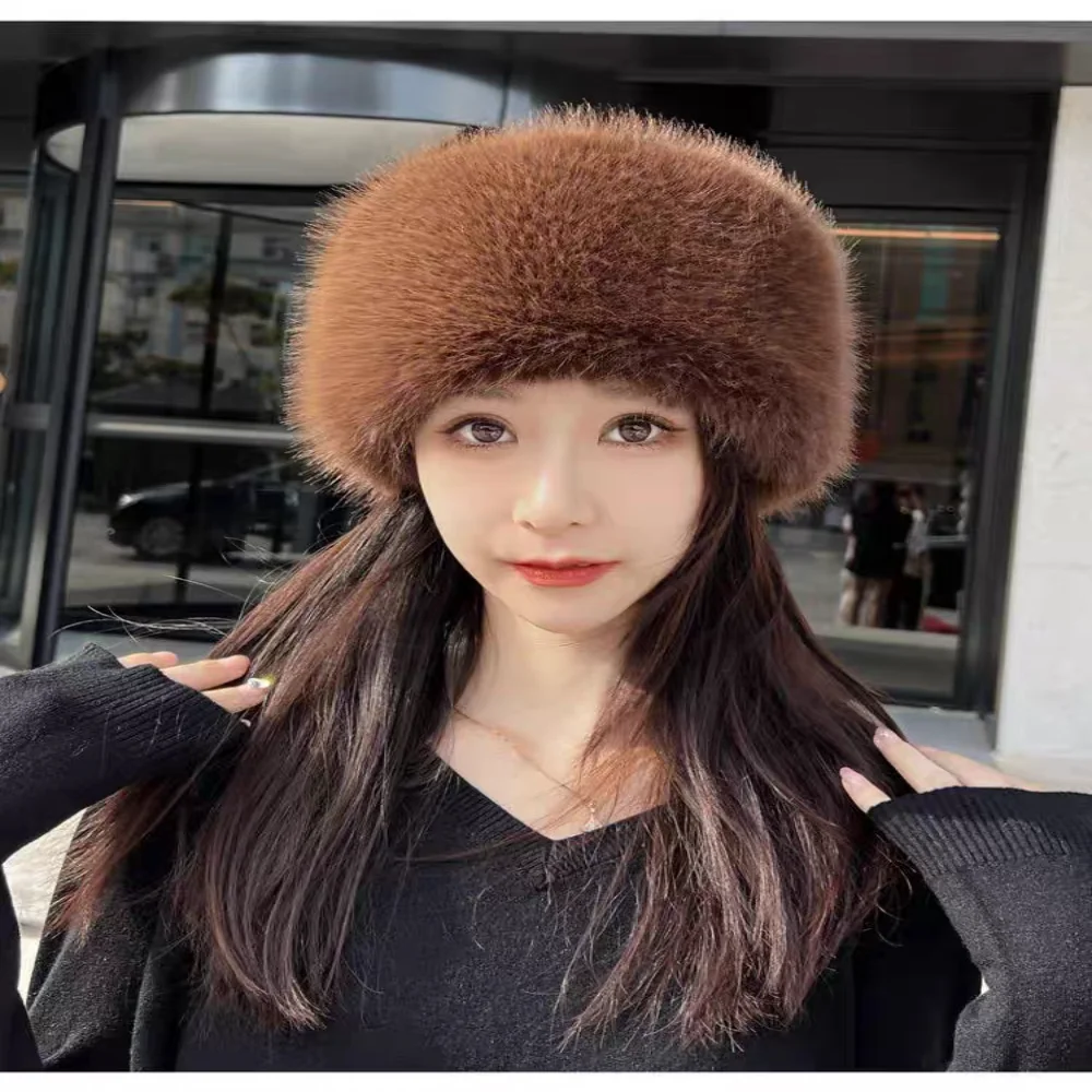 2024 New Fashion Women Winter Hat bucket hat Faux Fur Plush Russian Hat Warm Trooper Trapper Cap Beanies