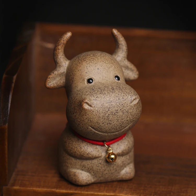 

Декоративная фигурка быка из глины для дома, чайный набор с символами зодиака, пресс-папье, однотонный, модный элемент, ручная работа/не ручная работа
