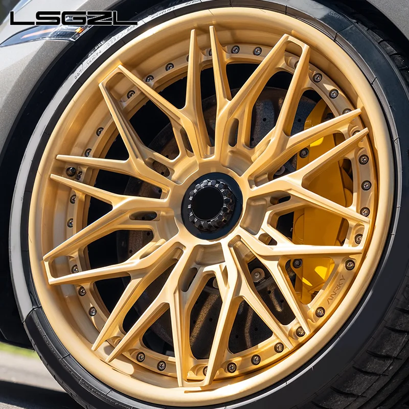 Golden2-pieces 5*114.3 5*120 Aluminum Car Wheels for Mercedes C8 Ferrari Concave Alloy Rim 16-26 Inch Aluminum Car Wheels