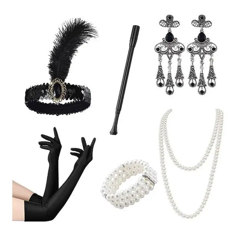 

31BB винтажные женские аксессуары-хлопушки 1920-х годов, атласные перчатки, серьги, ожерелье