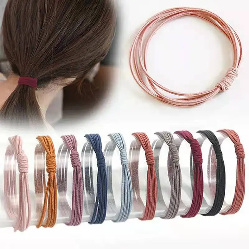 10Pcs Women Colorful 4 in 1 Knot Elastic Hair Rubber Band Fashion Girls Simple Hair Tie Hair Accessories Headband Wholesale