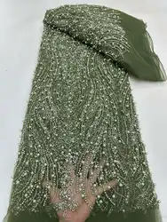 New,Heavy,Pearls,Beads tube Embroidery French Mesh Yarn ,Beaded African Nigeria Fabric Lace,For Evenign Dress Weddings
