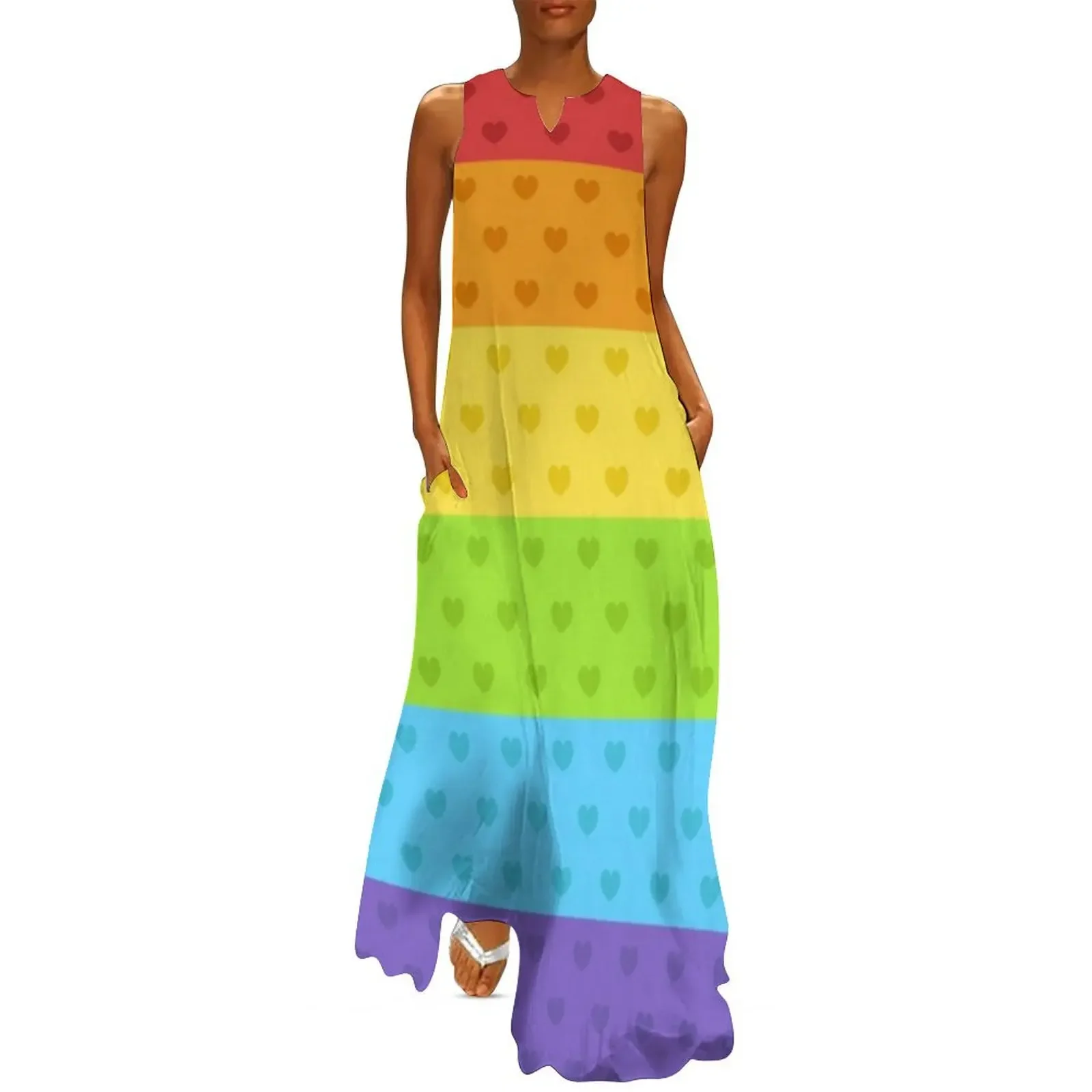 

Rainbow Pride Hearts Long Dress Women's summer dress Long veiled dresses Dance dresses sexy dress for women