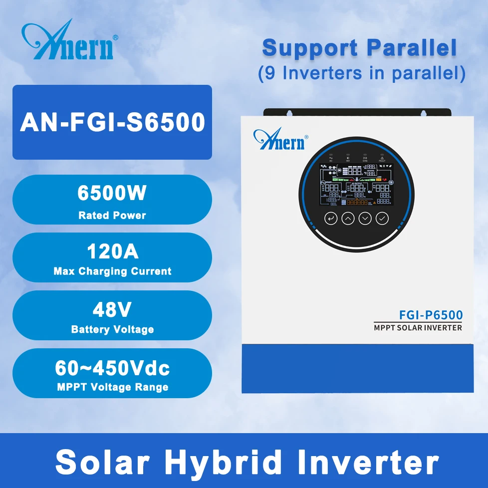 

Инверторы 6,5 кВт, 48 В, гибридный солнечный гибридный инвертор, параллельный автономный сетевой чистый синусоидальный MPPT 6500 Вт, солнечное зарядное устройство для солнечной панели PV