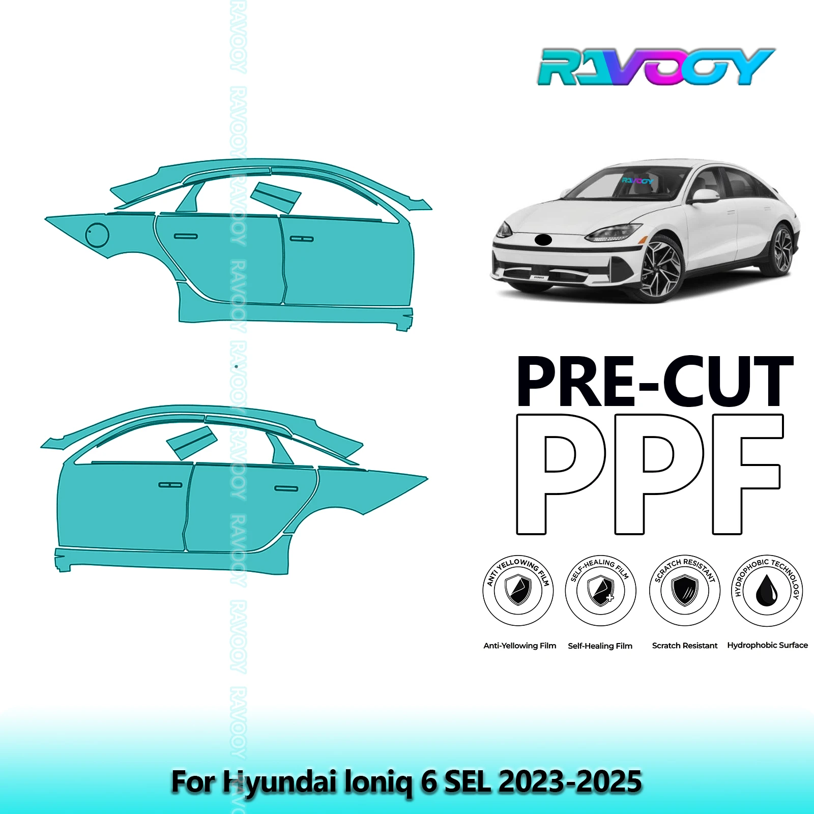 

For Hyundai loniq 6 SEL 2023-2025 8.5mil Clear Matte Pre-Cut PPF Door & A/B Pillar Kit TPU Paint Protection Film Set