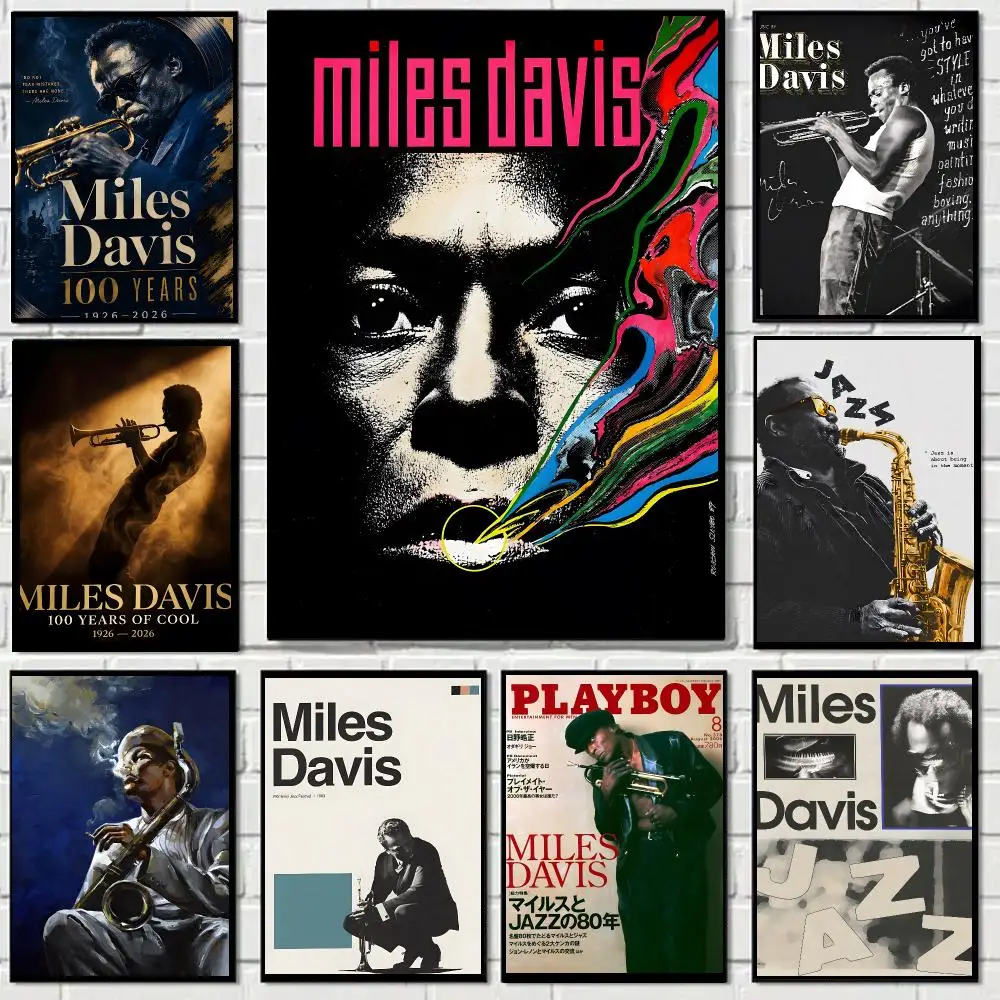 Miles Davis jazz artist wall art Poster Self-adhesive Advanced Aesthetic Printing Paper Wall Art for Living Room Home Decor