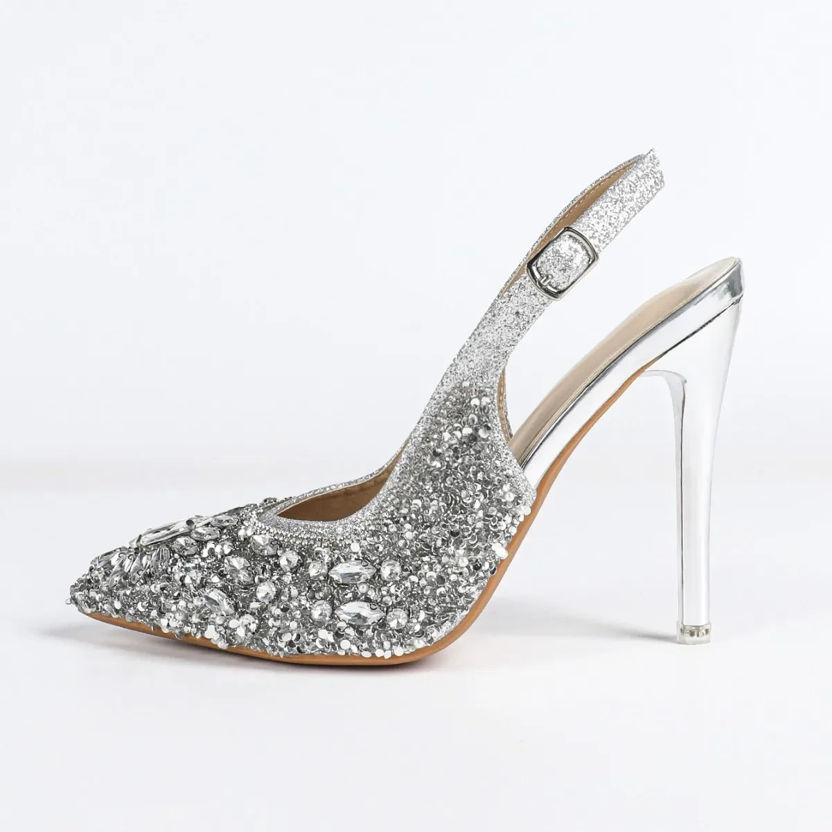 Womens Western-style Heavy-Craftsmanship Rhinestone-Embellished TPU Upper Open-Toe Sandals 6-8cm Stiletto Heel