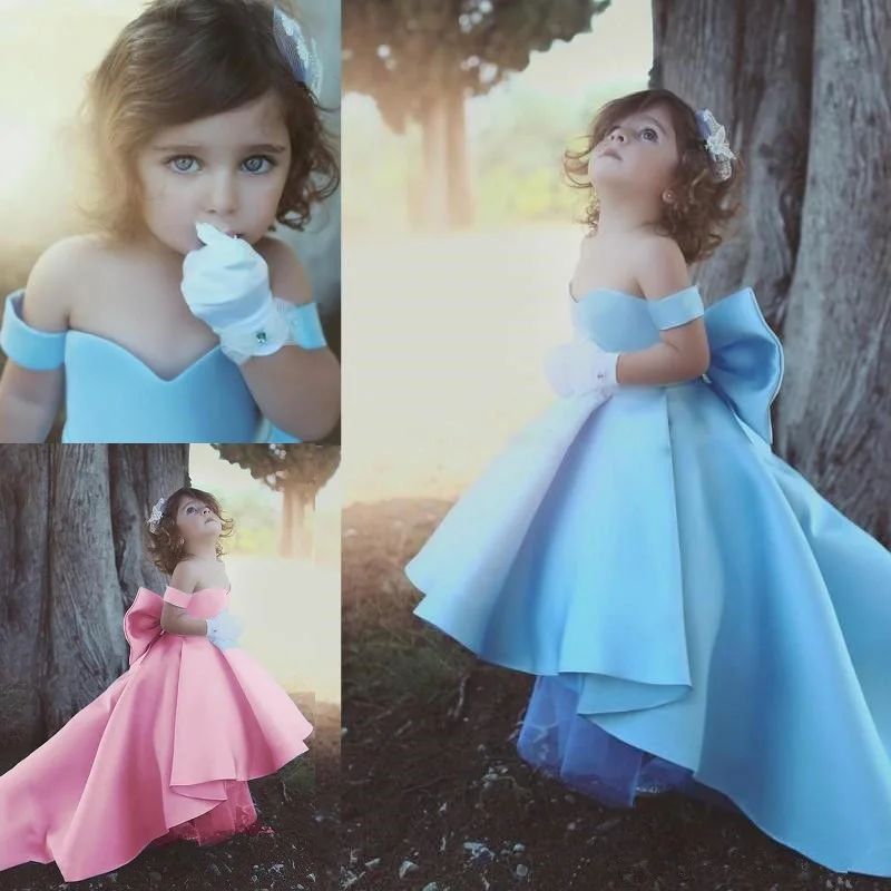 Formal Lolita Flower Girl Dresses Light Blue Ball Gown Kids First Communion Party Wedding Princess with Train