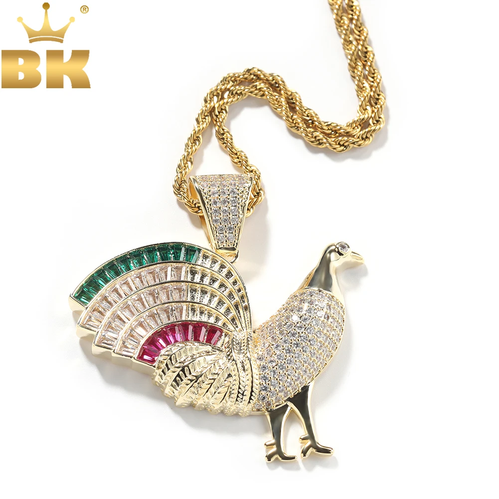 THE BLING KING Colored Rooster Pendant Iced Out Green Red Cubic Zirconia Necklace Hiphop Jewelry Gift For Men Women