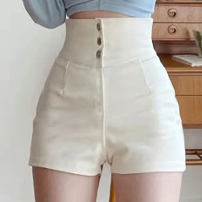 

New Shorts Women Classic Sporty All-match Slim Leisure Simple Holiday Faddish Streetwear Design Ulzzang Daily Solid Mature Folds