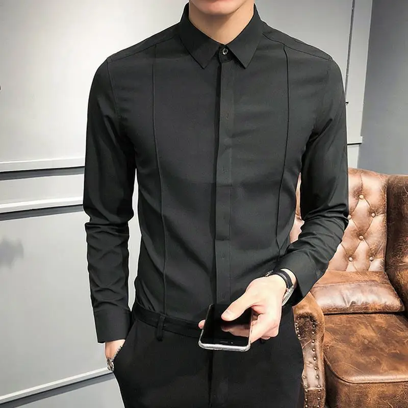 Camisa holgada de manga larga para hombre, Top informal de gran tamaño, Color sólido, combina con todo, moda coreana, Primavera, 2023
