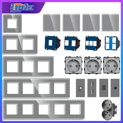 Bingoelec DIY Part Daul USB Wall EU Socket Type-C Power Outlets Parts Grey Crystal Panel Frame TV ST Internet Free Combination
