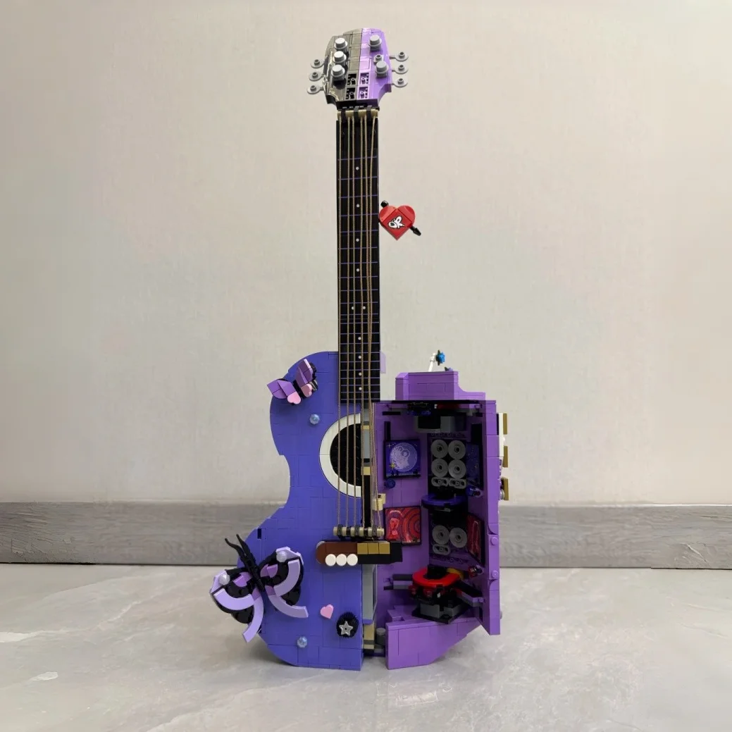 1228pcs Dual Style Instrument Split Design Guitar Combined Acoustic Electric Guitar Building Block Model Toy For Ornament Gifts