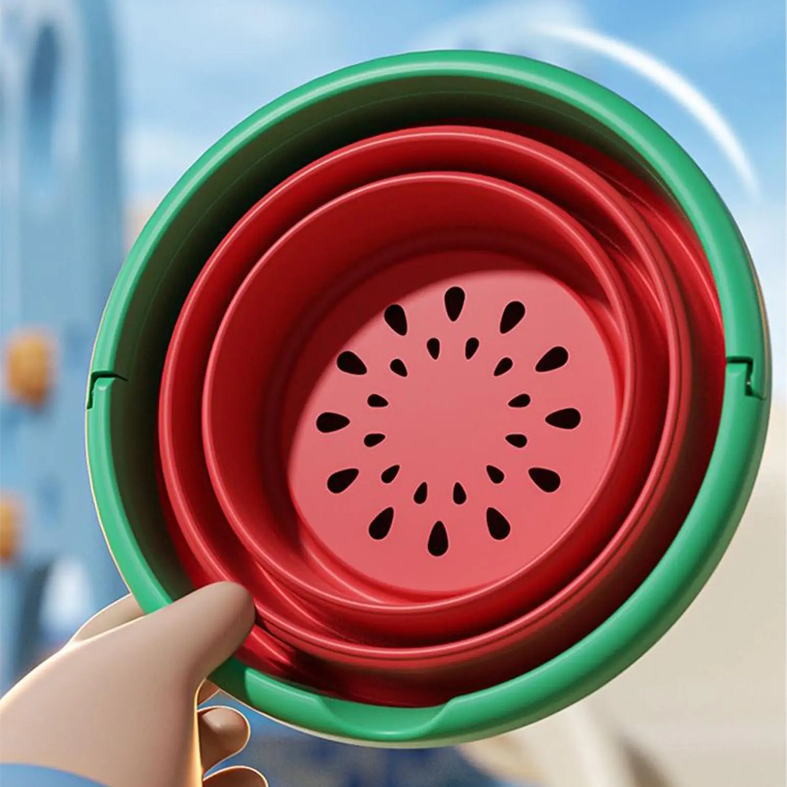 Brinquedos de areia de praia brinquedos de areia de viagem jogo de escavação com balde de frutas dobrável para crianças de 3 anos atividades ao ar livre praia quintal