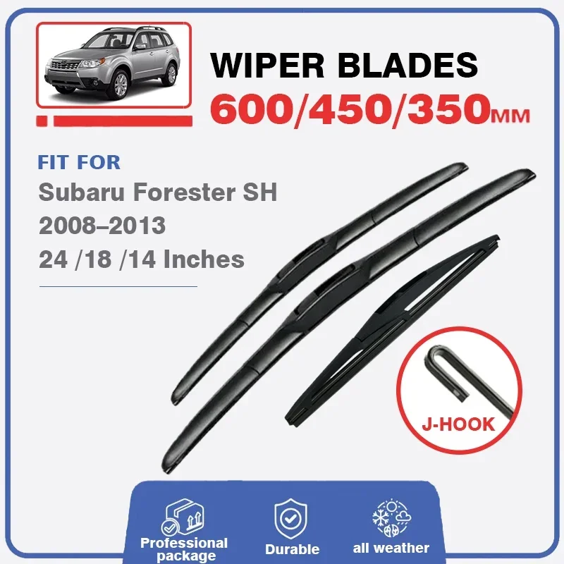 

Front Rear Wiper Blades Set Kit Subaru Forester 2008-2013 Windshield Window Windscreen Brushes Cutter 24"+18"+14" J Hook