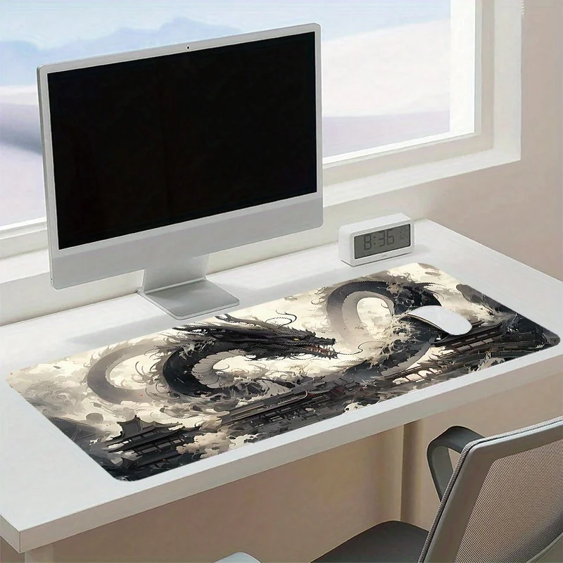 XXL Anime Vintage Black Dragon Large Mouse Pad Non-Slip Stitched Edge Desk Mat for Computer PC Gaming Home Office Gift for Gamer