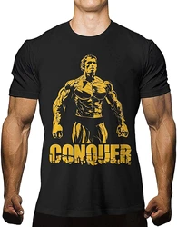 Casual Street Fun Fashion T-shirt Conquer Shirt Arnold St Schwarzenegger T Shirt Bodybuilding Workout Muscle Tee