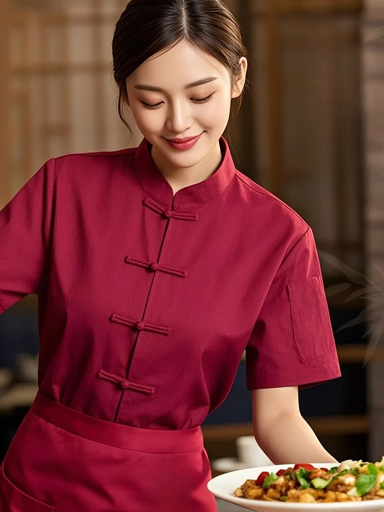 Giacca da cuoco a maniche corte uniforme da cuoco in lino da donna Catering Ristorante Cameriera Abbigliamento Abbigliamento da cucina dell'hotel