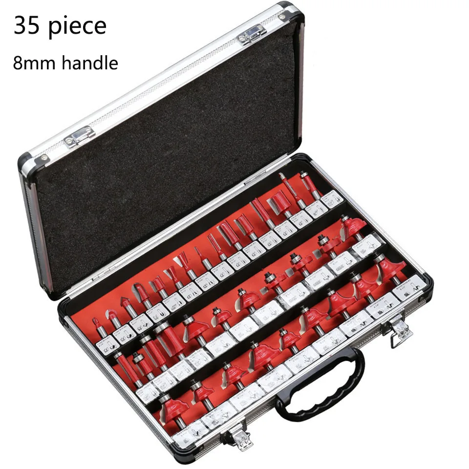 

35PCS 8mm Shank Tungsten Carbide Router Bit Set Wood Woodworking Cutter Trimming Forming Milling Carving Cutting Knife Tools