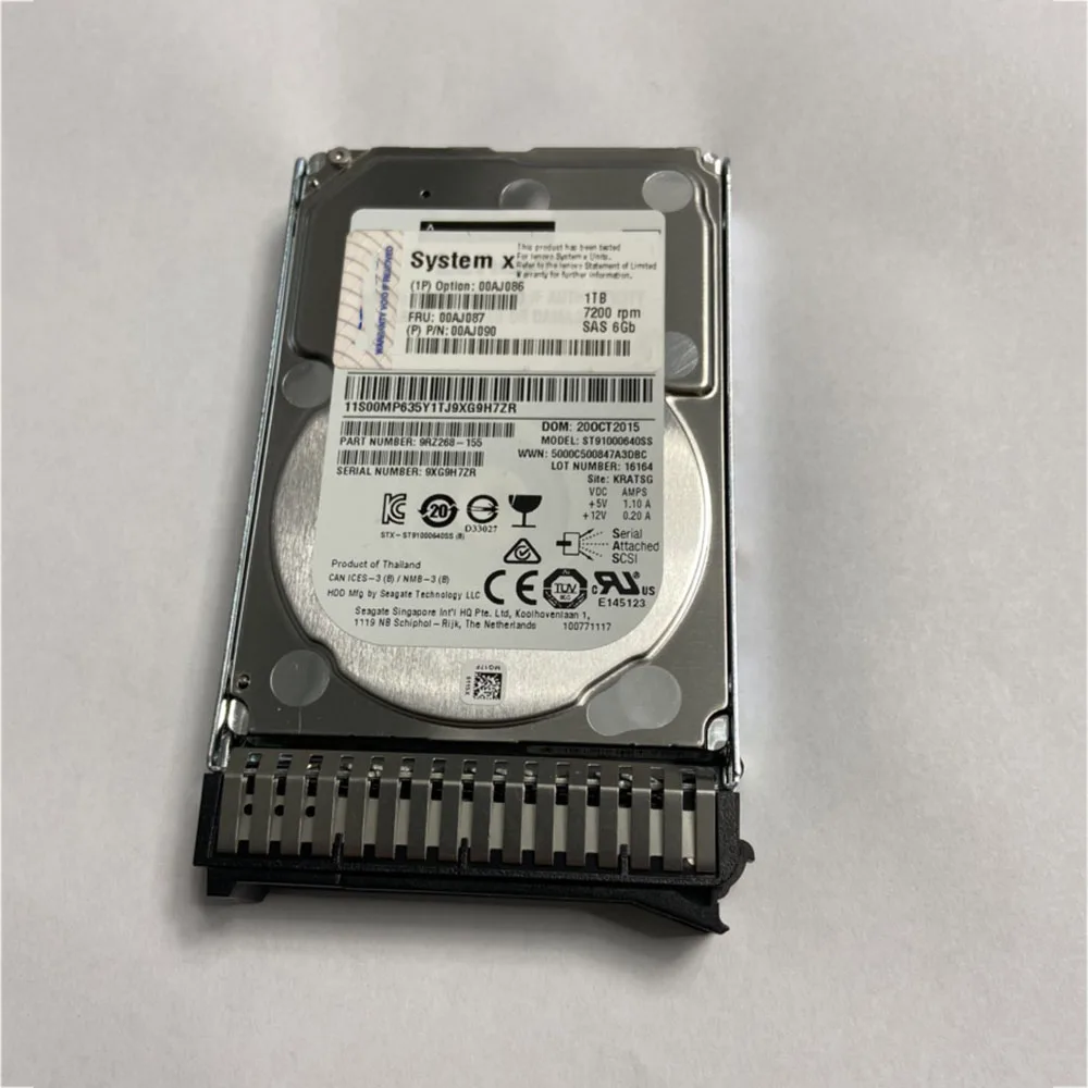 

1TB For IBM Server Hard Disk 00AJ087 1TB 7.2K SAS 6G 2.5" 00AJ086 00AJ090 M5