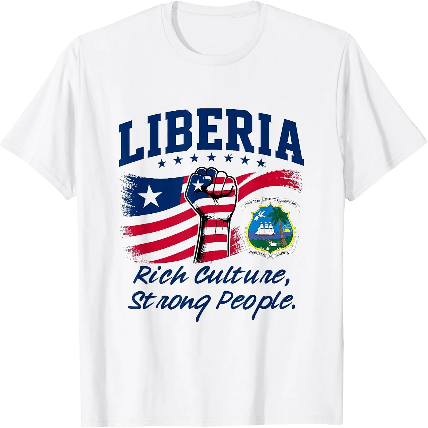 Liberia Rich Culture Strong People with Distressed Flag T-Shirt
