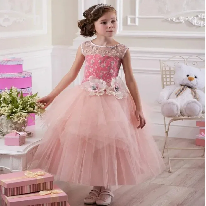 Flower Girl Gown Baby Child Birthday Appliqué abiti natalizi senza maniche bambini Princess Party prima comunione battesimo regalo